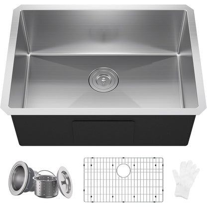 25x18 Undermount Kitchen Sink 16 Gauge 304 Stainless Steel w/ Bottom Grid & Drain Assembly