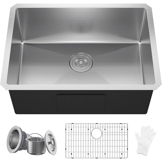 25x18 Undermount Kitchen Sink 16 Gauge 304 Stainless Steel w/ Bottom Grid & Drain Assembly
