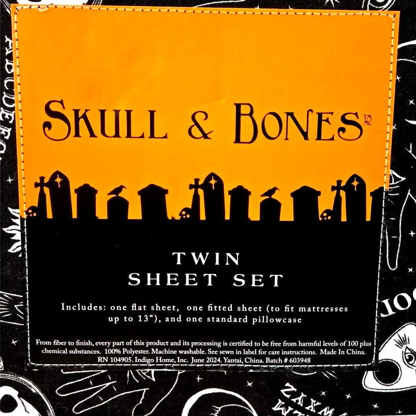 3pc Skull & Bones Halloween Ouija Board TWIN Sheet Set Psychic Palm Celestial