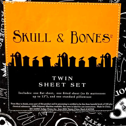 3pc Skull & Bones Halloween Ouija Board TWIN Sheet Set Psychic Palm Celestial