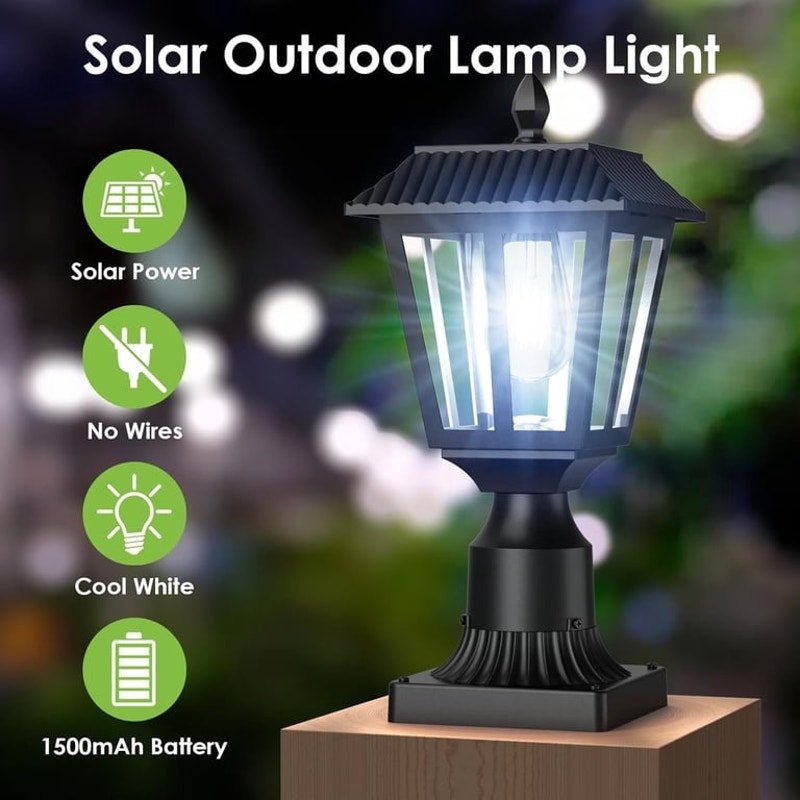 Solar Lights, Dusk to Solar Lamp Light with Pier Mount Base