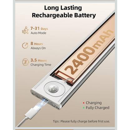 Set of 6 12in Under Cabinet Magnetic Rechargeable Motion Sensor Light