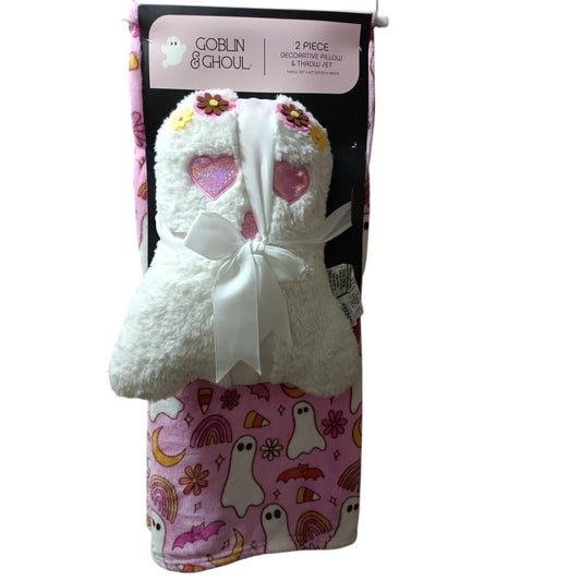 Goblin & Ghoul Viral TikTok Groovy Halloween Pink Ghost Pillow & Throw Blanket