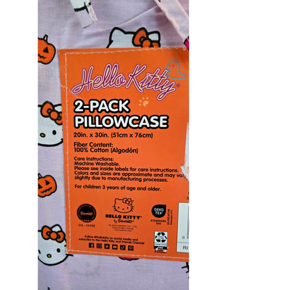 New Sanrio Hello Kitty Halloween Standard 2-Pack Pillowcase Orange Pink Pumpkin