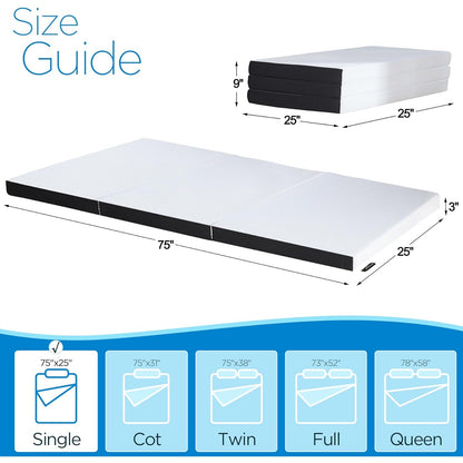 3 inch Single Size Folding Mattress Washable Cover Cooling Foldable