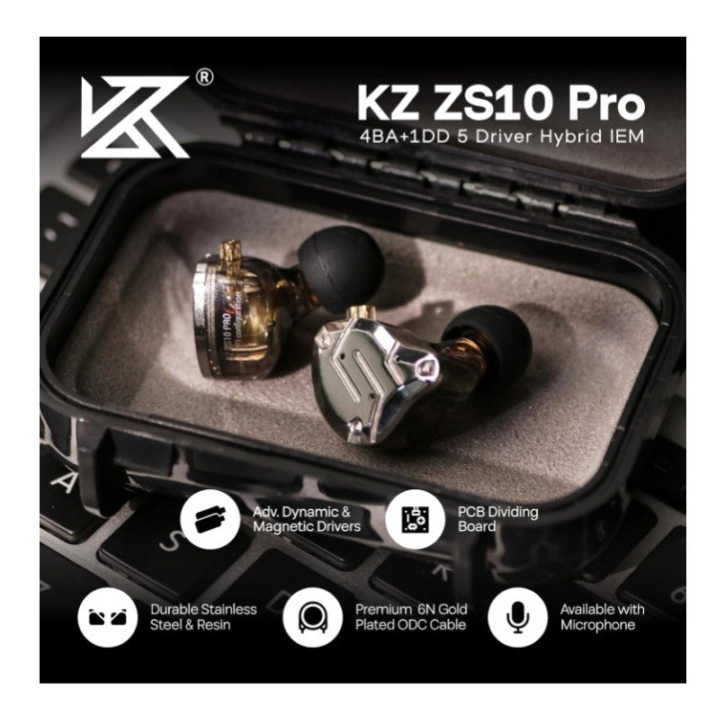 KZ ZS10 Pro 4BA+1DD 5 Driver in Ear Monitor HiFi Wired Earbuds Gaming Earbuds