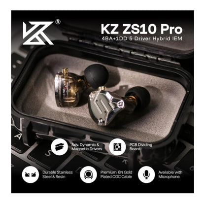 KZ ZS10 Pro 4BA+1DD 5 Driver in Ear Monitor HiFi Wired Earbuds Gaming Earbuds