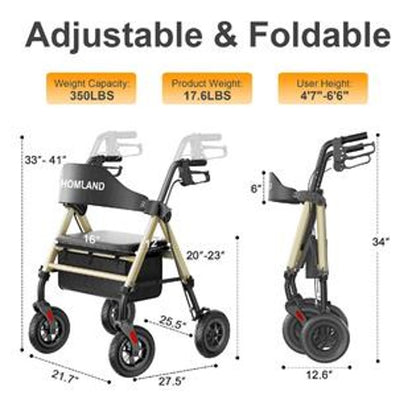Foldable Rollator Walkers with Seat for Seniors