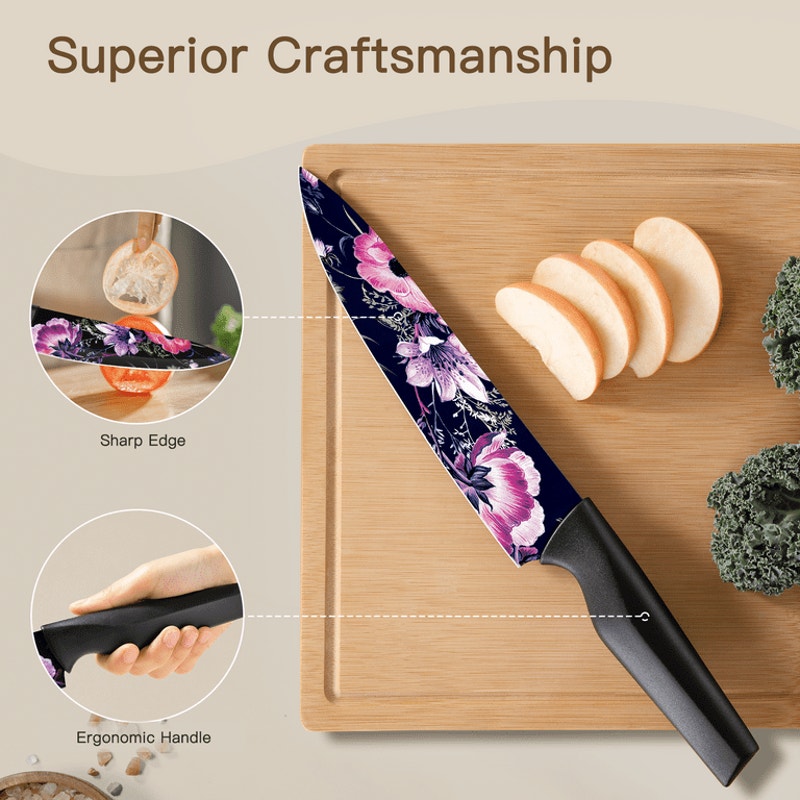 Astercook 6 Piece Flower Kitchen Knife Set
