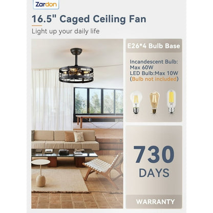 16.5 inch Caged Ceiling Fan with Light and Remote Control