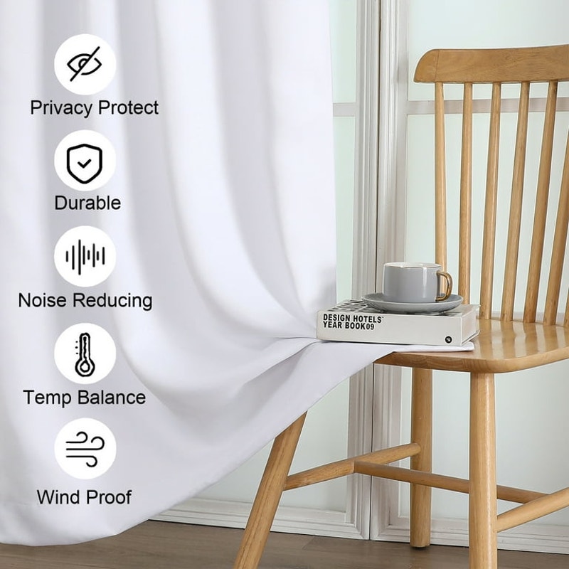 Pure White Curtains 80x54 In 2 Panels Set Light Blocking