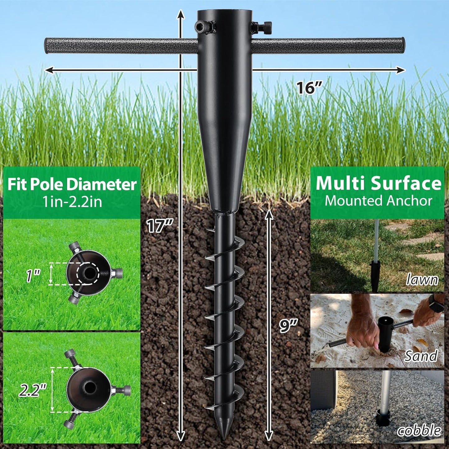 No Dig Portable umbrella holder, Flag,String Lights Pole,Fishing Rod