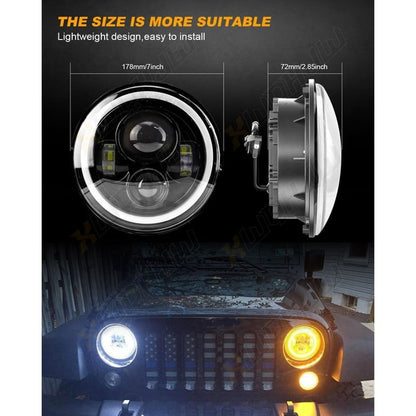 Set of Two 7" inch Universal LED Round Headlight Assembly w/ Halo for Jeeps and Other Vehicles