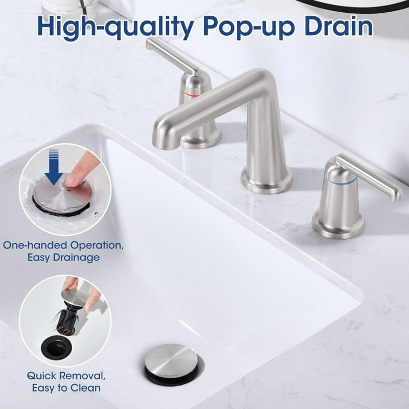 Brushed Nickel Bathroom Faucet 2 Handle Widespread Bathroom Sink