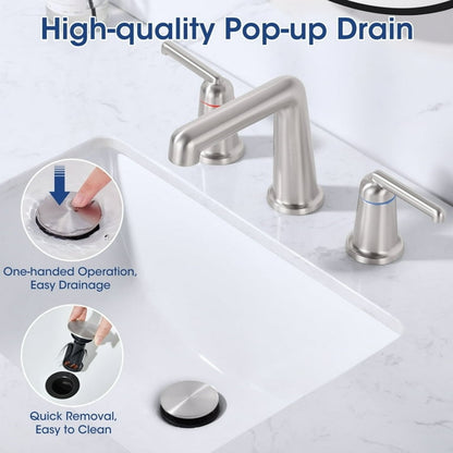 Brushed Nickel Bathroom Faucet 2 Handle Widespread Bathroom Sink