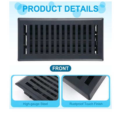 Floor Register 4" x 10", Black Steel Vent Cover