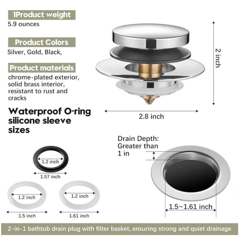 Universal Bathtub Stopper, Pop Up Bath Tub Drain Stopper