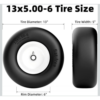 New 13x5.00-6 Flat Free Lawn Mower Tire Set of TWO Tires / Wheels