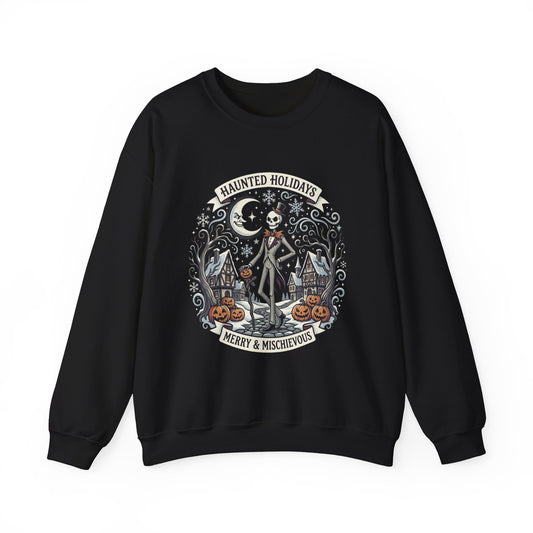 Dancing Skeleton Graveyard Crewneck Sweatshirt | Halloween Witch Design