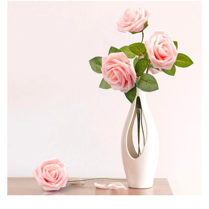 50Pcs Artificial 8" Stem w/ Leaves Rose Flowers Blush Pink Roses DIY Projects
