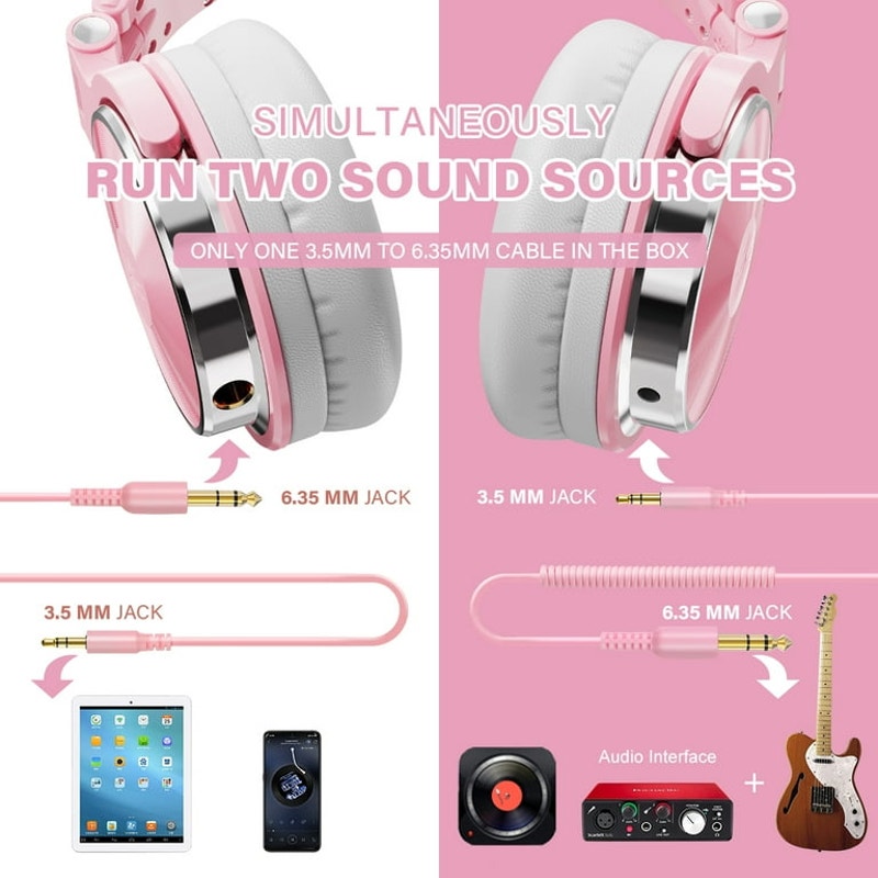 Wired Over-Ear Headphones with Mic Pink