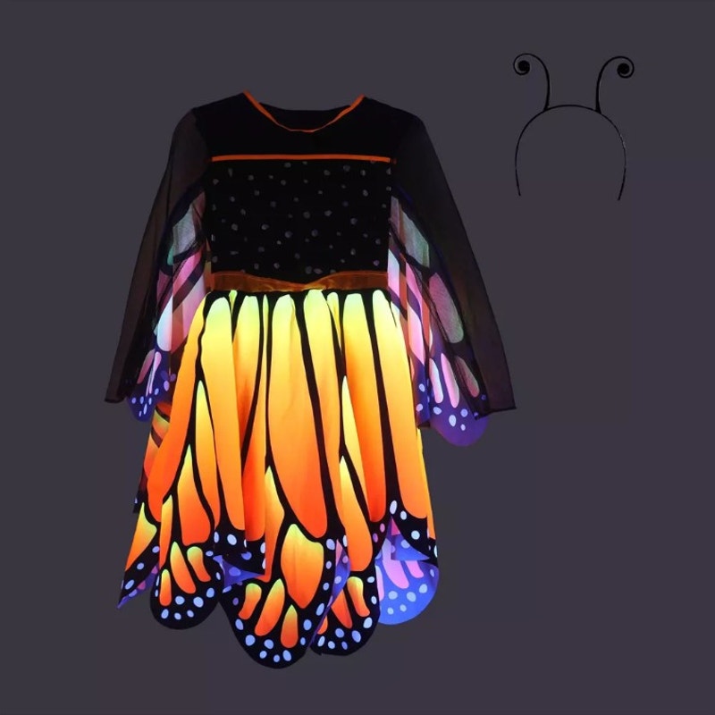 Kids Size S (6-7) Glows under Blacklight Monarch Butterfly Costume Dress