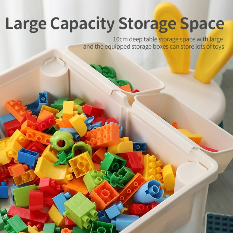Small Building Block Table, Chair & 85 Piece Building Block Set w/ Storage