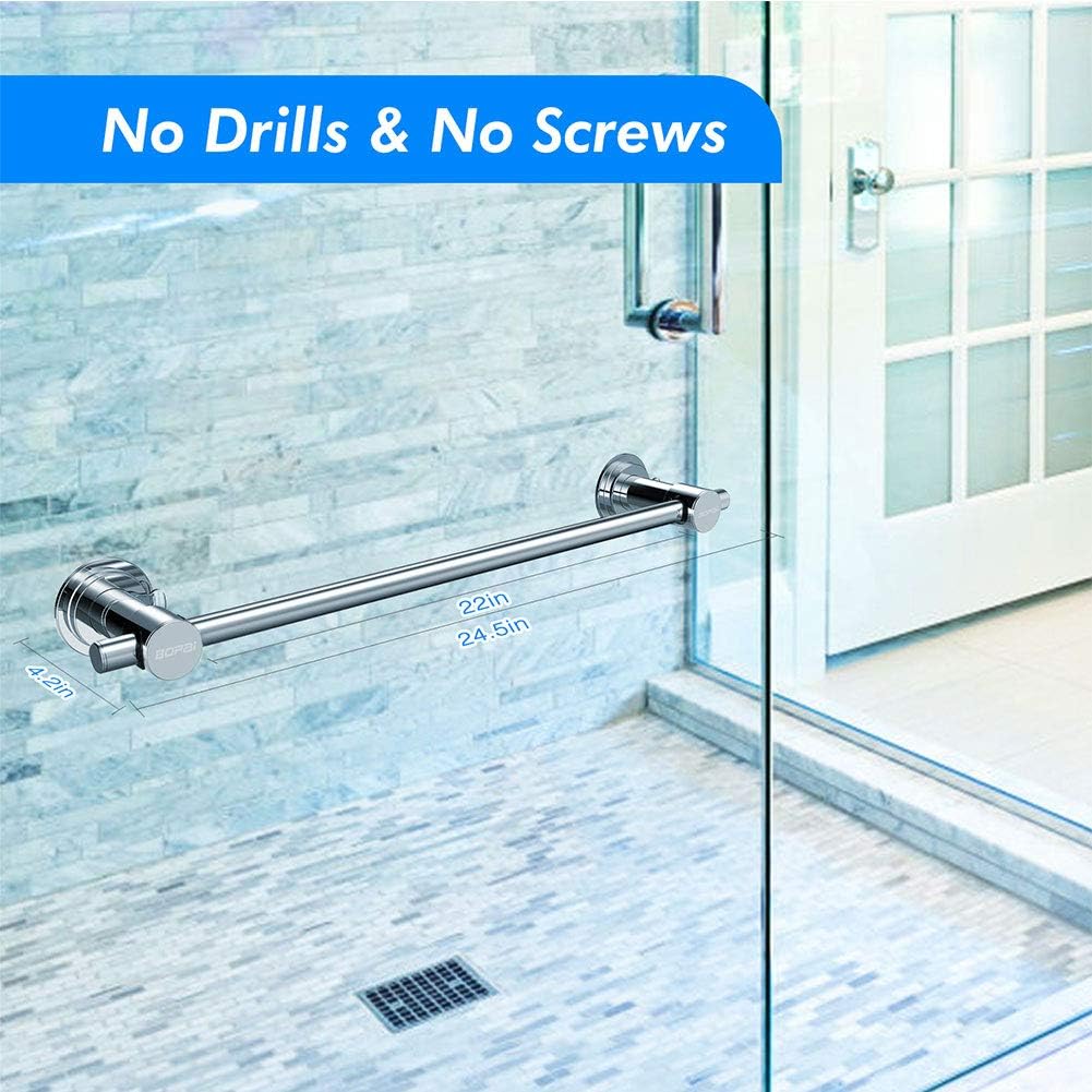 24" Suction Cup Towel Bar Removeable Towel Rack Premium Chrome