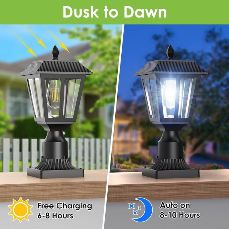 Solar Lights, Dusk to Solar Lamp Light with Pier Mount Base