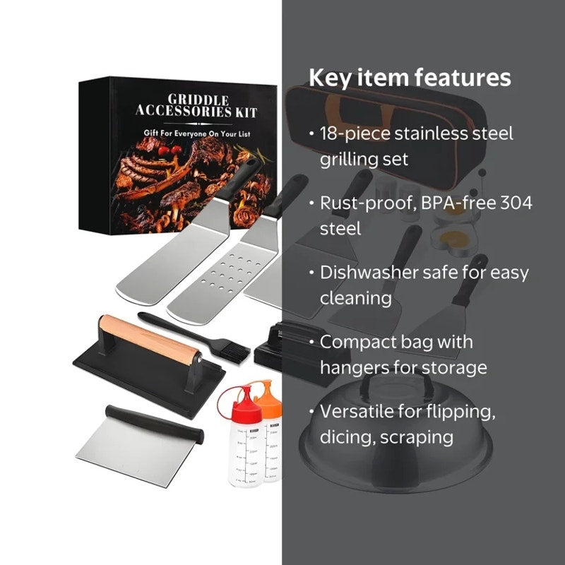 18 Pc. BBQ Griddle Accessories Kit, Flat Top Grill Accessories Set for griddles