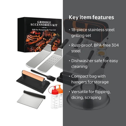 18 Pc. BBQ Griddle Accessories Kit, Flat Top Grill Accessories Set for griddles