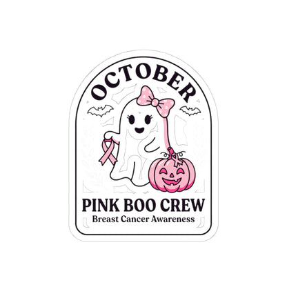 Pink Boo Crew October Ribbon Sticker | Breast Cancer Awareness Kiss-Cut