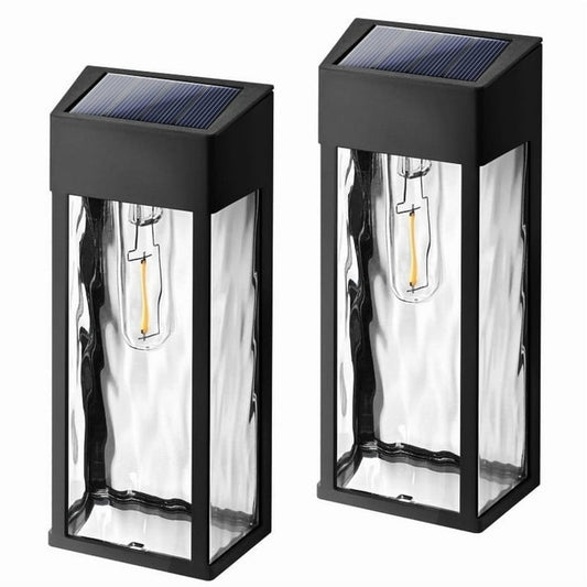 2 Pack Black Solar Outdoor Black Wall Light with LED Bulb