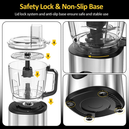 6-in-1 Food Processor, 10 Cup 1000W Electric Vegetable Chopper, Multifunc