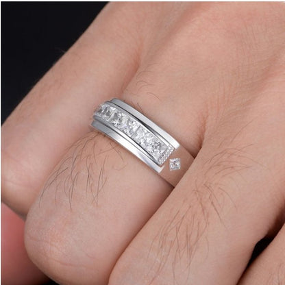 Mens Wedding Band Ring 2Ct Princess 5A Cubic Zirconia 925 Sterling Silver Size 13