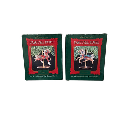Hallmark Carousel & Horses Christmas Ornaments Set Of 4 Horses & Stand 1989
