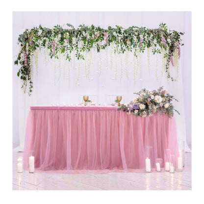 14 ft Dusty Rose Tulle Table Skirt for Rectangle Tables