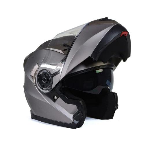 Milwaukee Helmets Ionized Silver Motorcycle Modular Helmet Biker w/ Drop Down Visor X-Large