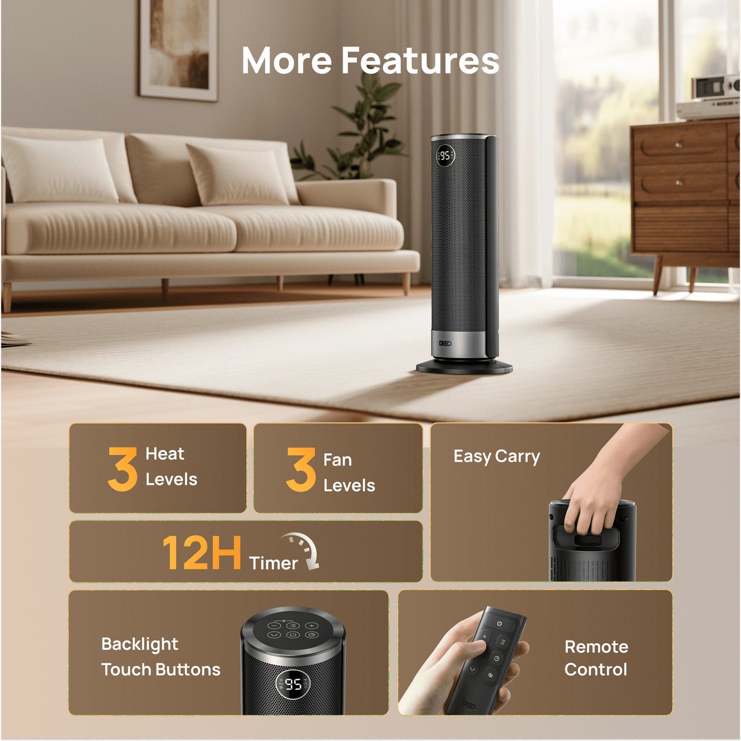 DREO 1500W Space Heater 1500W Electric Heater with Dual-DC Motor