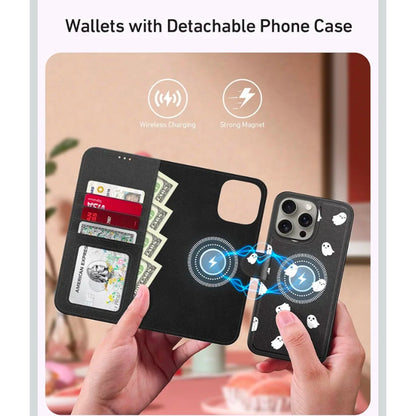 RFID iPhone 14 Pro Max Case Wallet Black w/ Ghosts