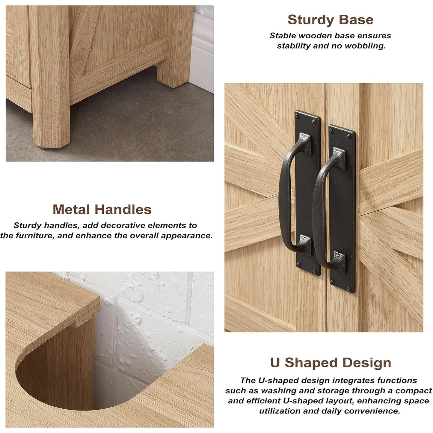 Bathroom Floor Cabinet Vanity Adjustable Shelf Barn Doors Farmhouse Natural Oak