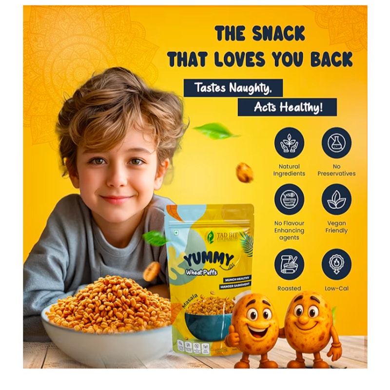 Healthy Crispy Delicious Pop Wheat Snacks Spicy Masala Flavor 3 Packages