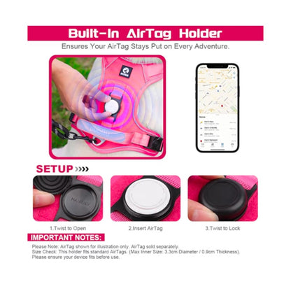 Pink Dog Harness with Airtag Holder Size L