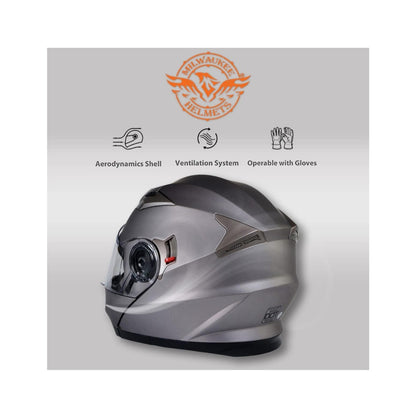 Milwaukee Helmets Ionized Silver Motorcycle Modular Helmet Biker w/ Drop Down Visor X-Large