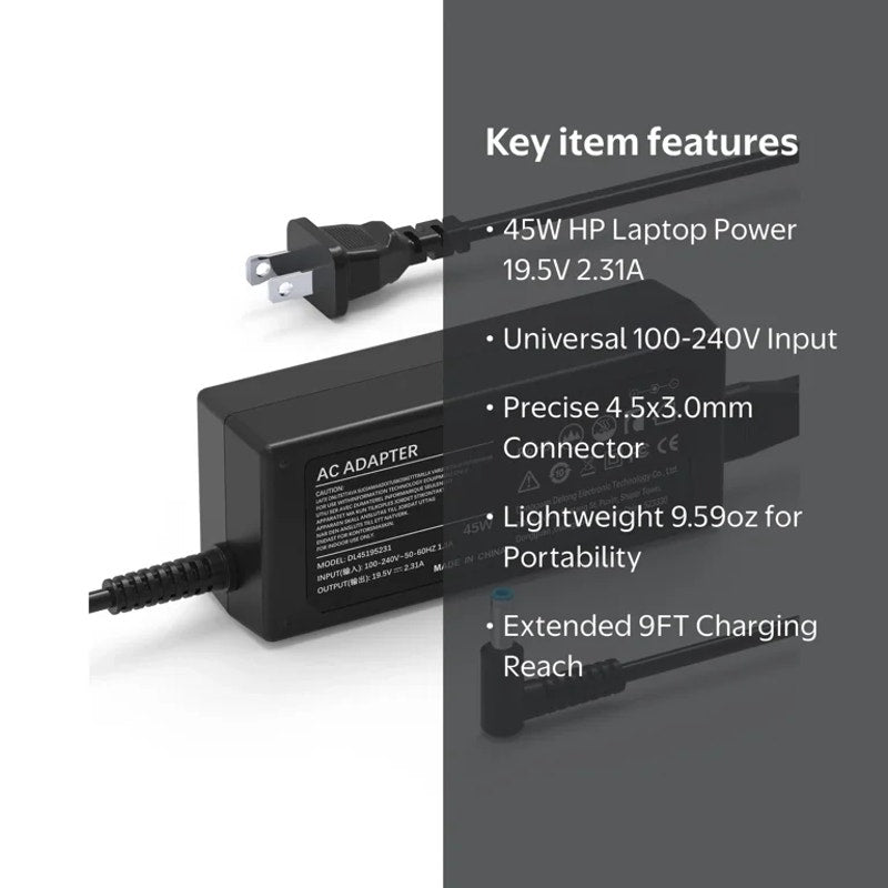HP Charger 45W 19.5V 2.31A Laptop Charger Power Adapter Charger for HP, 4.5*3.0mm