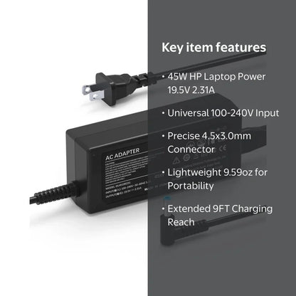 HP Charger 45W 19.5V 2.31A Laptop Charger Power Adapter Charger for HP, 4.5*3.0mm