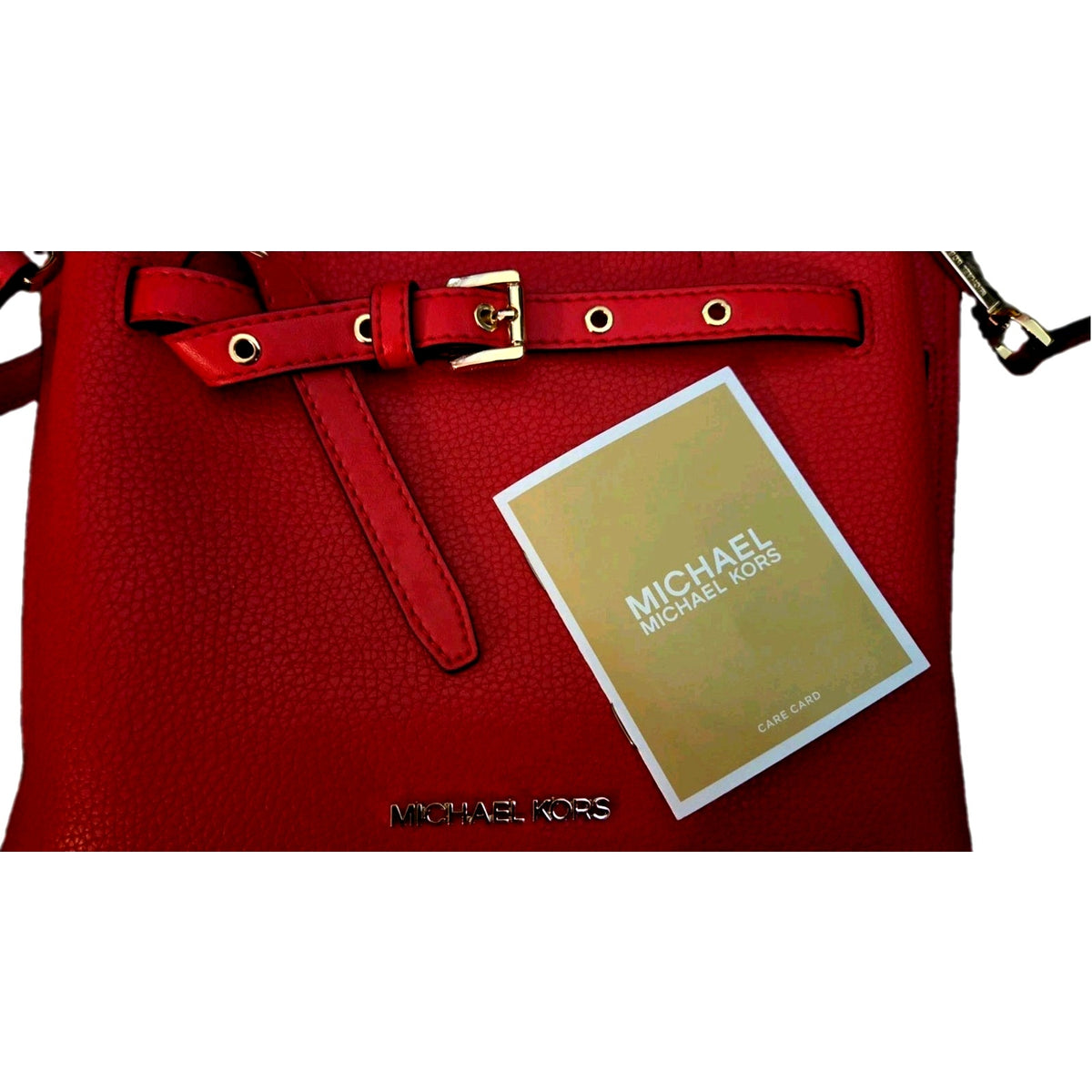 NEW Michael Kors Emilia Small Belted Satchel Red Pebbled Leather Crossbody Bag