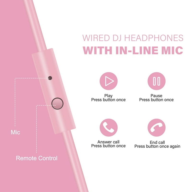 Wired Over-Ear Headphones with Mic Pink