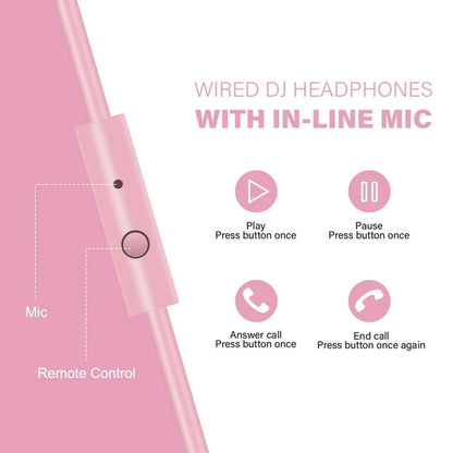 Wired Over-Ear Headphones with Mic Pink