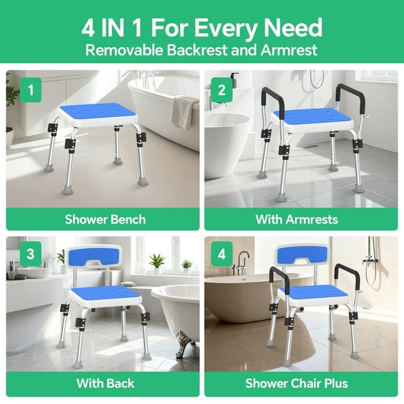 Shower Chair Shower Stool for Inside Shower with Removable Armrests